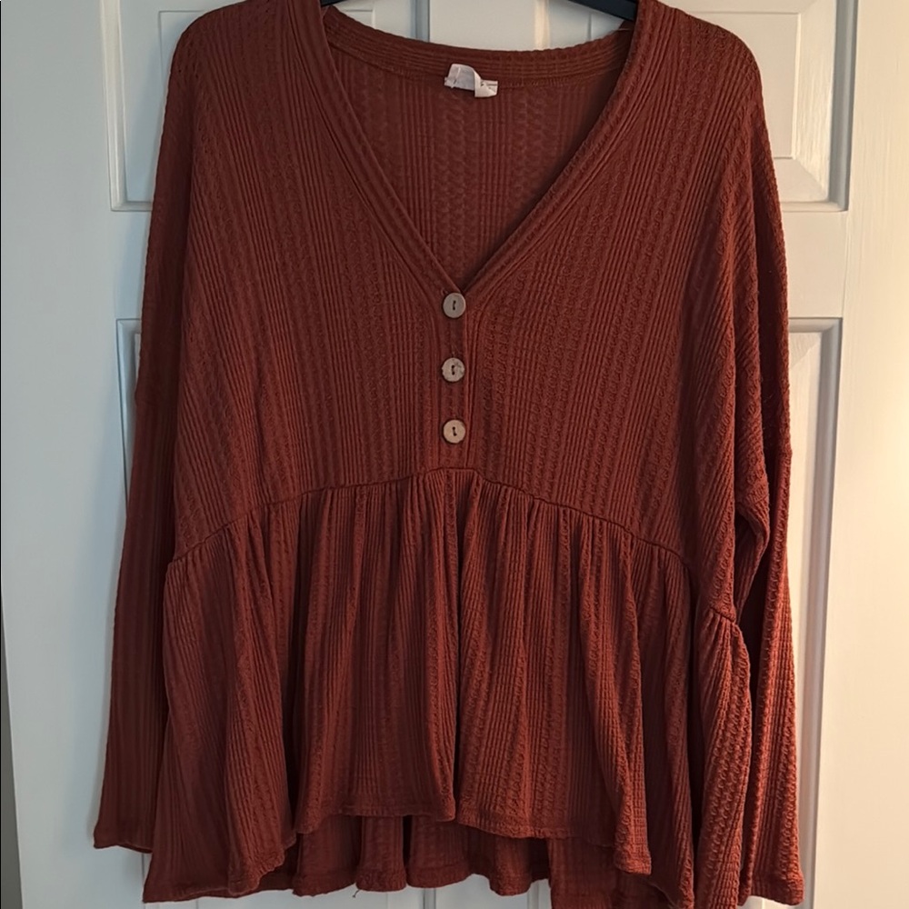 Peach Love California Terracotta Button-Front Blouse